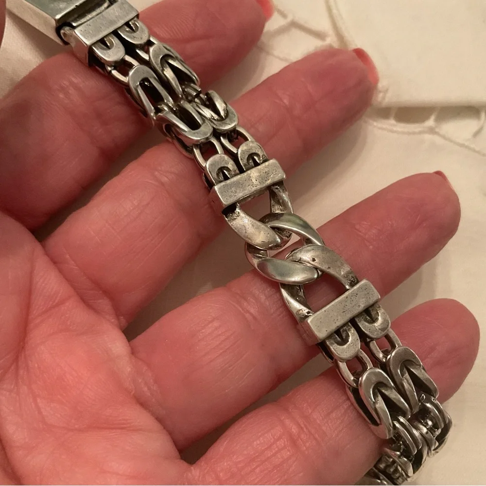 925 CHUNKY STERLING SILVER BYZANTINE DOUBLE LINK 8” BRACELET NEW, WITHOUT TAGS